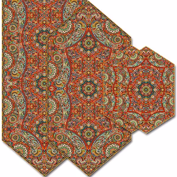 سرویس چهار تکه ترمه طرح پدیده برند ترمه حسینی شامل رانر نهارخوری جلومبلی 2عسلی