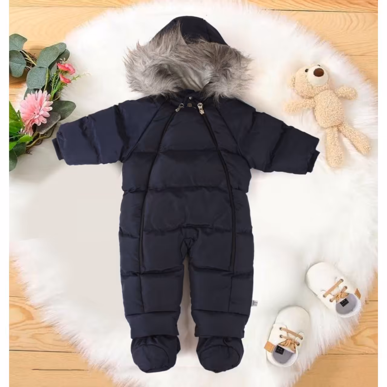 کاپشن سرهمی کلاه دار نوزاد تا 2 سال داخل خز