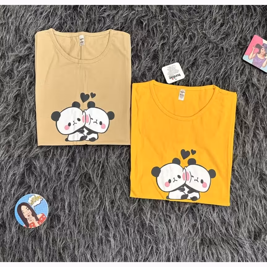 تیشرت نخ پنبه زنانه و دخترانه طرح دار اسپرت خانگی دارای رنگ بندی سایز 38 تا 44