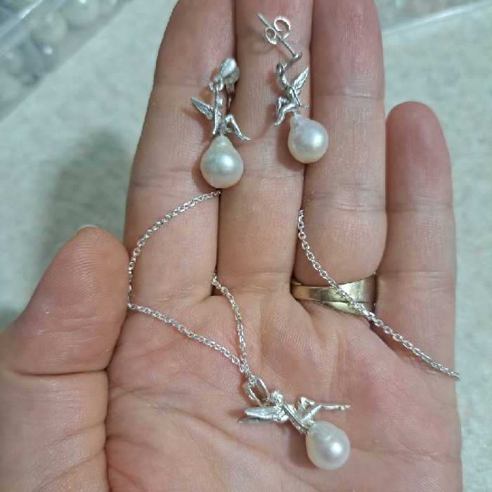 نیم ست نقره فرشته با مروارید اشکی 