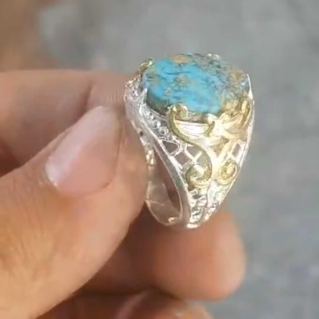 انگشتر نقره مردانه فیروزه اصل معدنی  _
