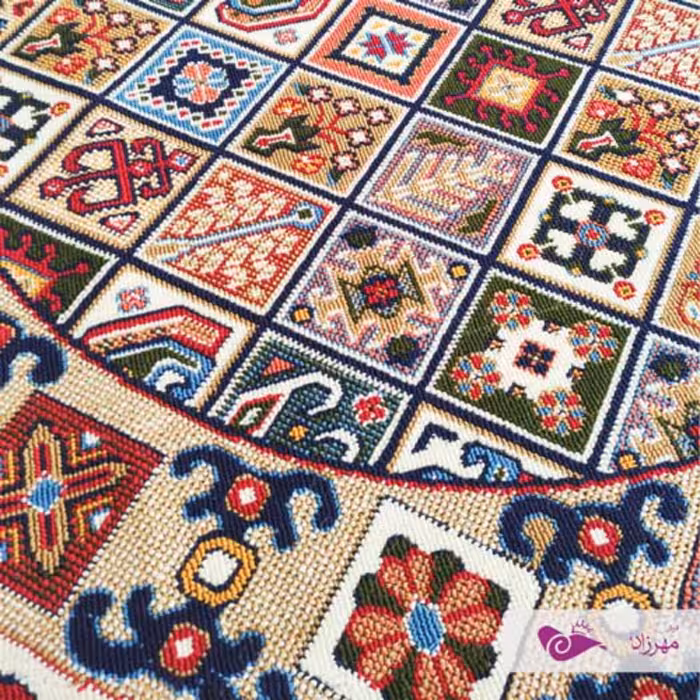 گلیم ماشینی یک و نیم در یک و نیم گرد طرح محراب سرمه ای