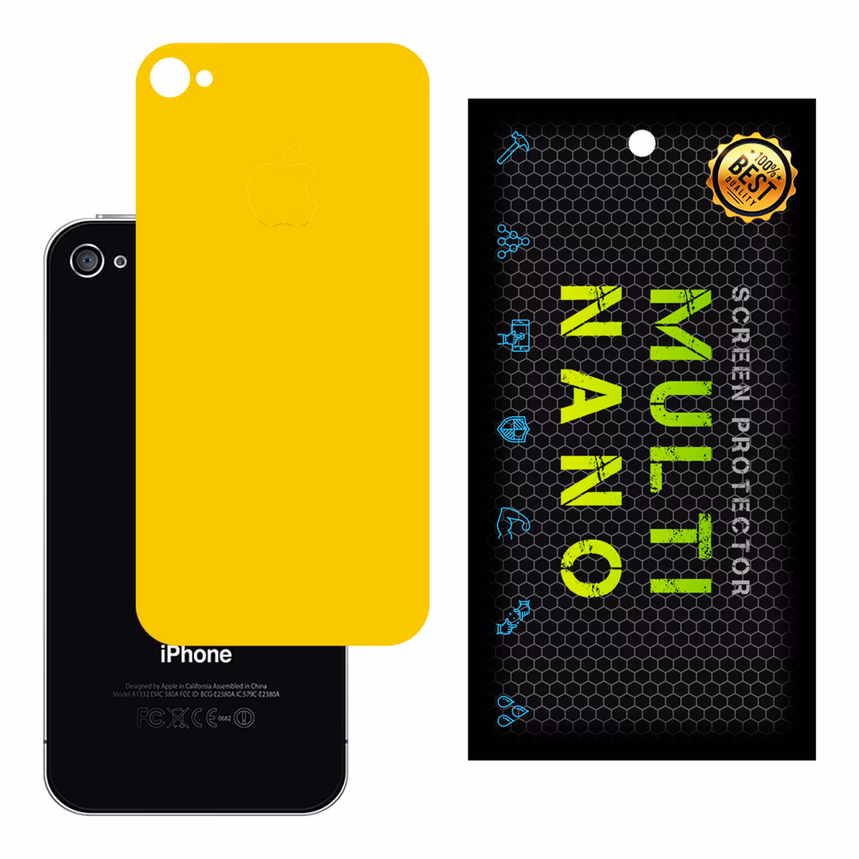 برچسب پوششی MultiNano مدل X-F1M-Yellow برای پشت موبایل اپل iPhone 4 - 4S