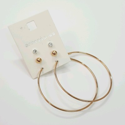 پک سه جفتی گوشواره حلقه ای طلایی قفلی و گلگوش ، کیفیت فوق العاده عالی