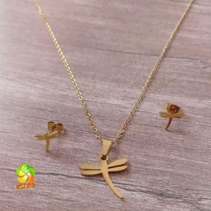 نیم ست استیل طلایی سنجاقک