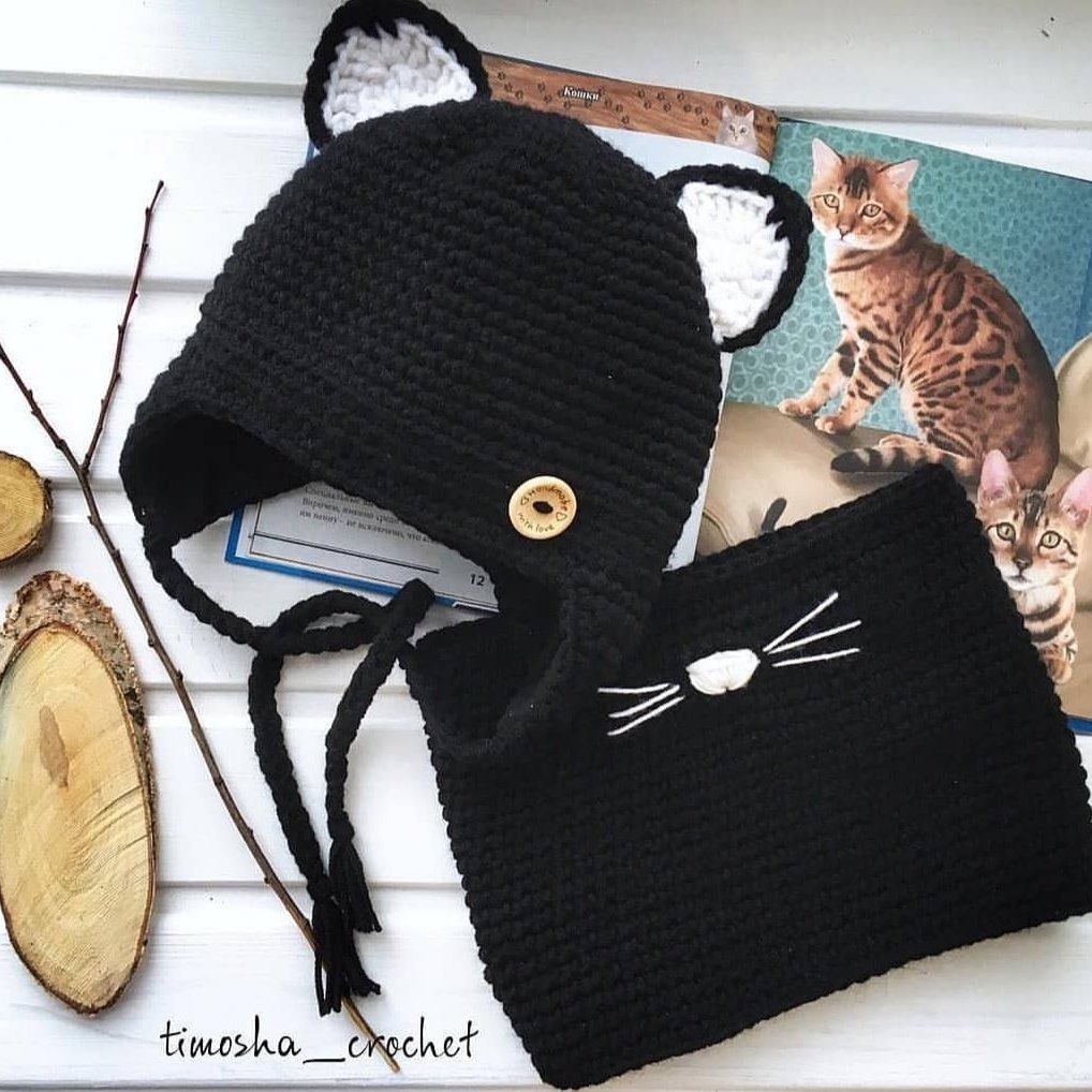 ست کلاه ورینگ دستبافت طرح پیشی کوچولو( پس کرایه)