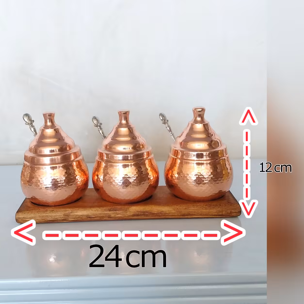 جا ادویه یا پاسماوری 3 تایی مسی زنجان دستساز قاشق دار