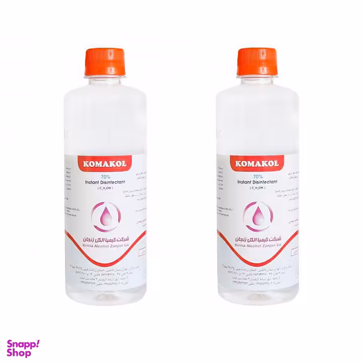 محلول ضدعفونی کننده دست و محل تزریق کماکل (Komakol) با 70 درصد الکل زنجان حجم 500 میلی لیتر بسته 2 عددی