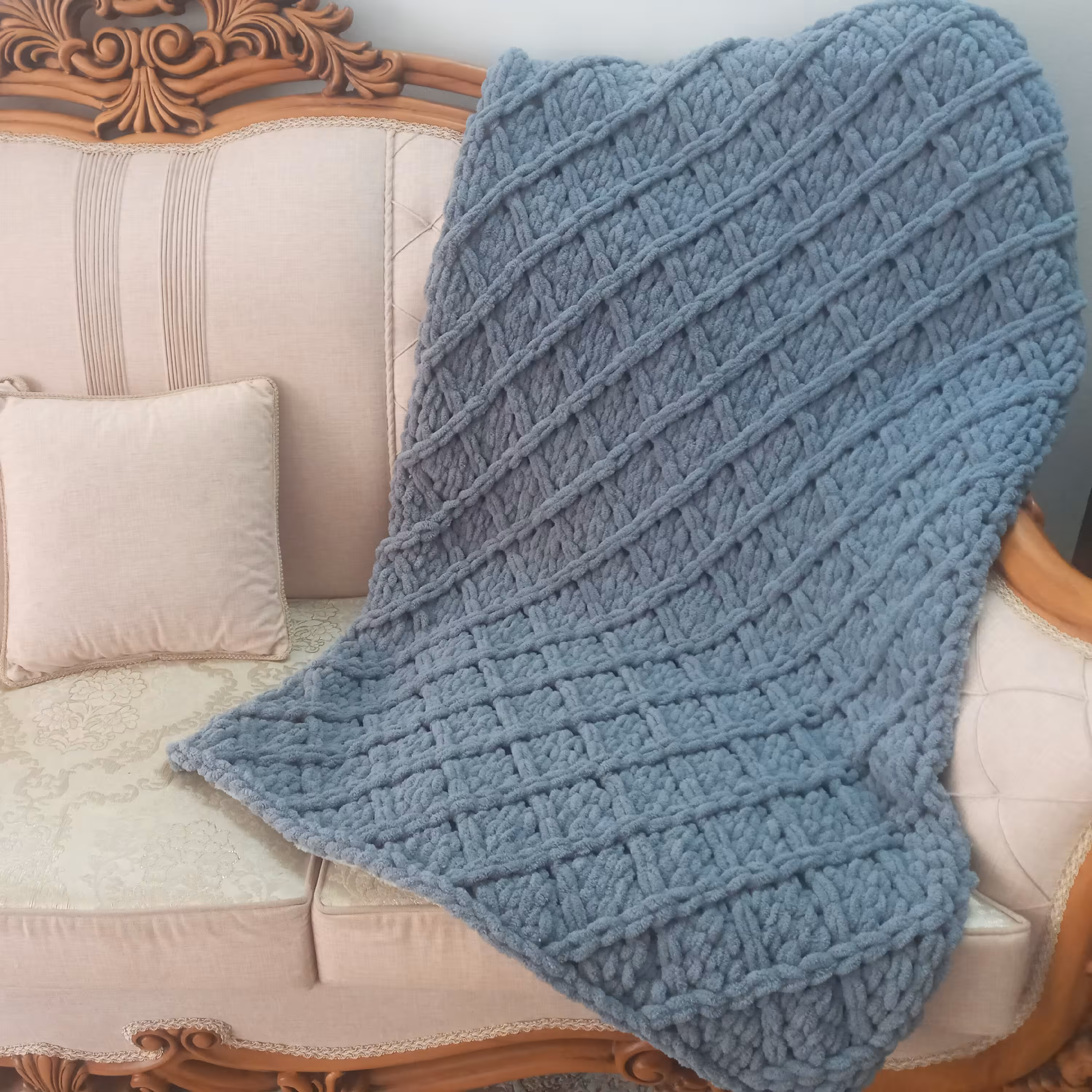 شال مبل، طرح لوزی ساده، آسترکشی شده با پارچه گرم و نرم تدی، 80 در 120