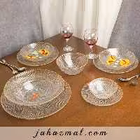 سرویس بلور نوری تازه طرح پیکسل لب طلا 33 پارچه نشکن