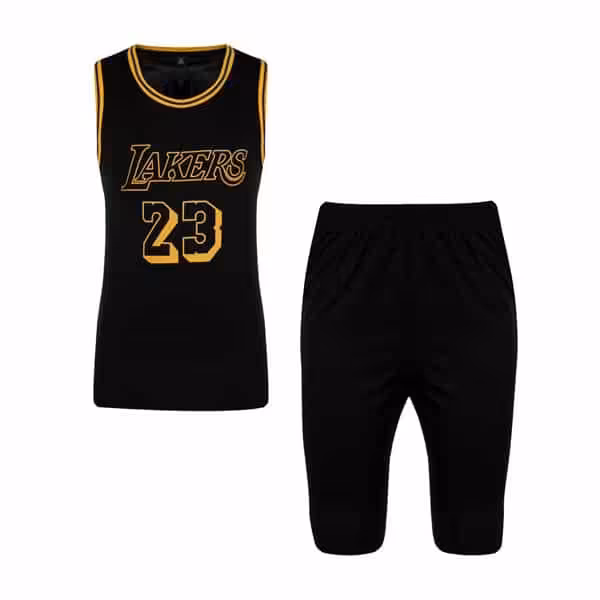 ‫ست ورزشی مردانه ‫رکابی و شلوارک بسکتبالی لیکرز مدل GNV-NO23 مشکی