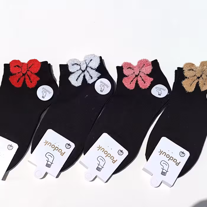 مجموعه چهار تایی جوراب های ساده بالا پاپیونی رنگی زنانه و دخترانه خنک سایز 36-42