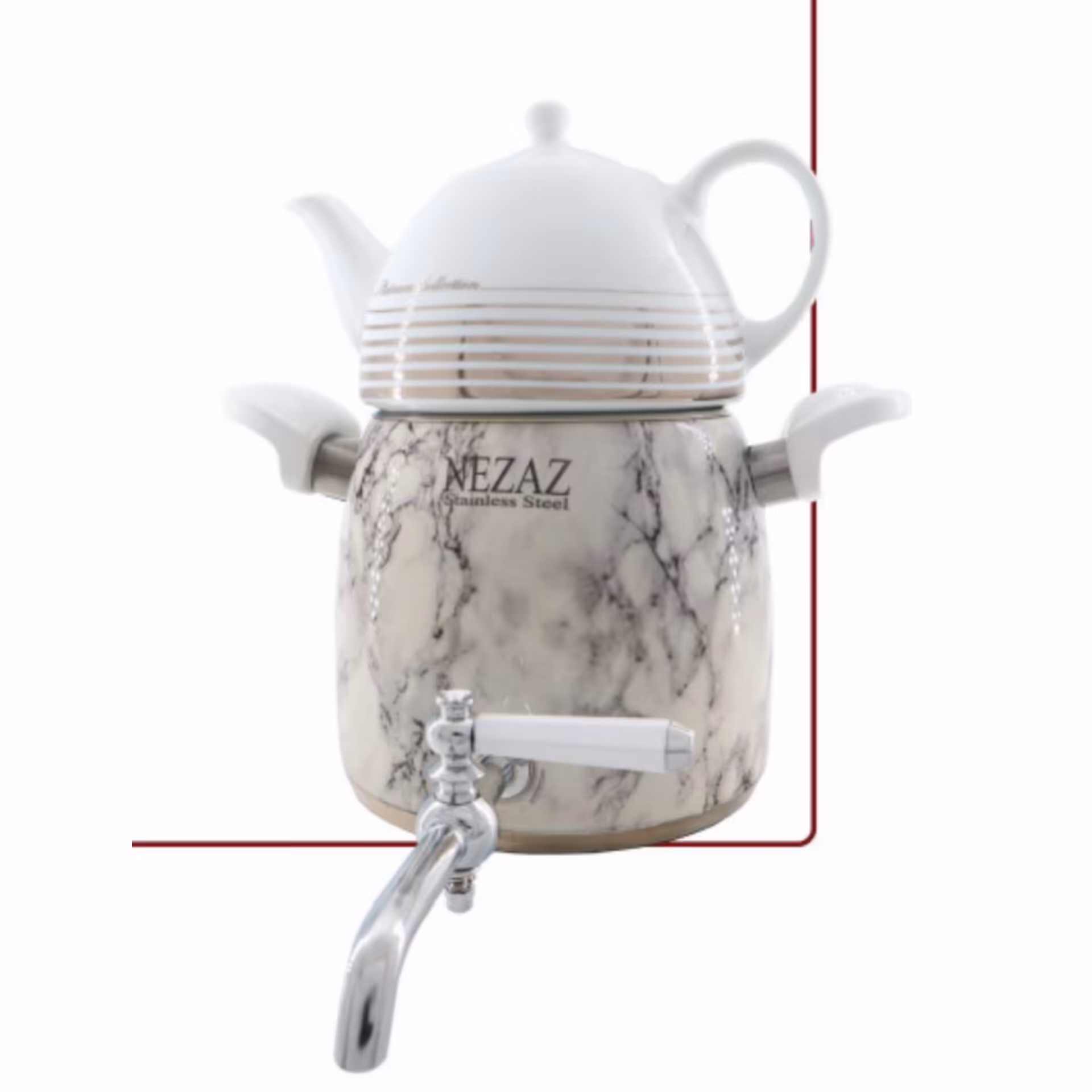 کتری قوری هرمی سنگی سفید نزاز کد 3012