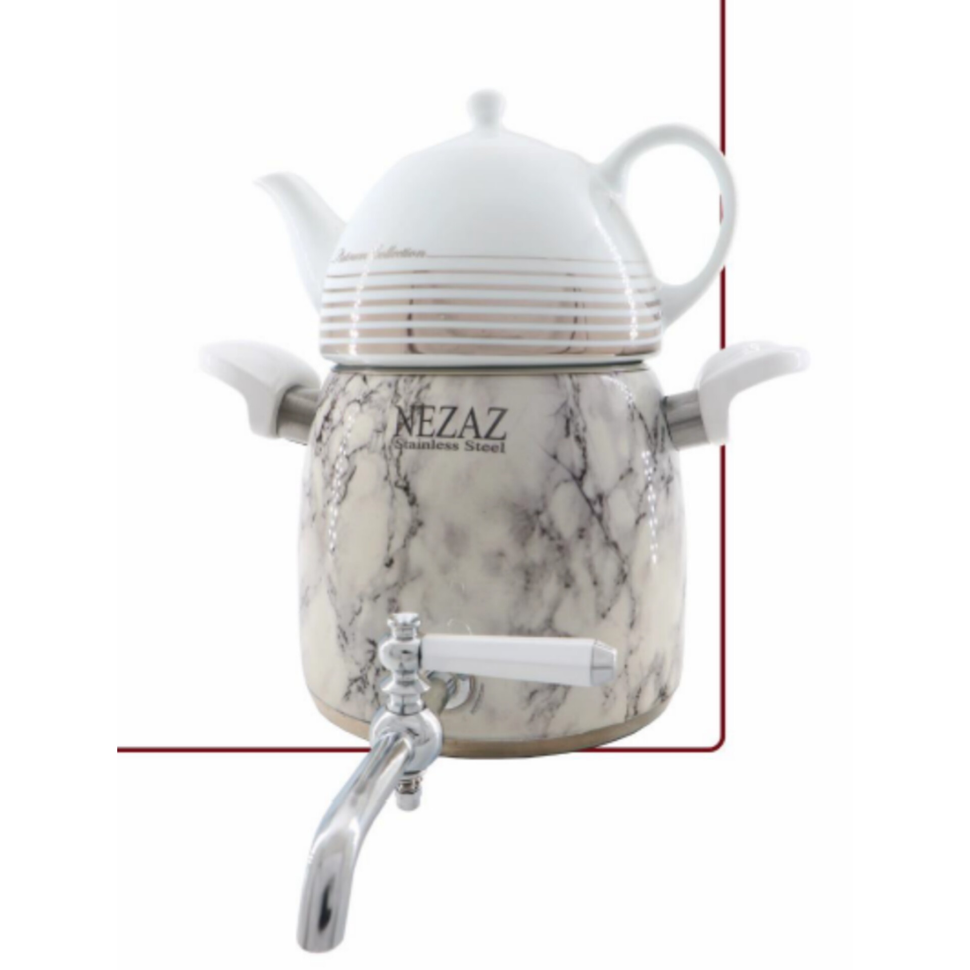 کتری قوری هرمی سنگی سفید نزاز کد 3012