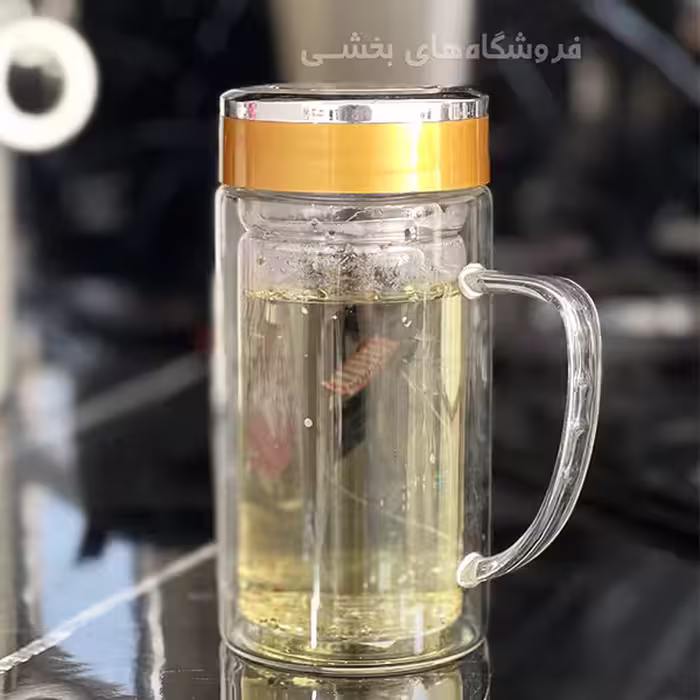 لیوان دمنوش ساز دوجداره درب طلایی