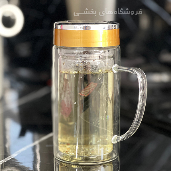 لیوان دمنوش ساز دوجداره درب طلایی