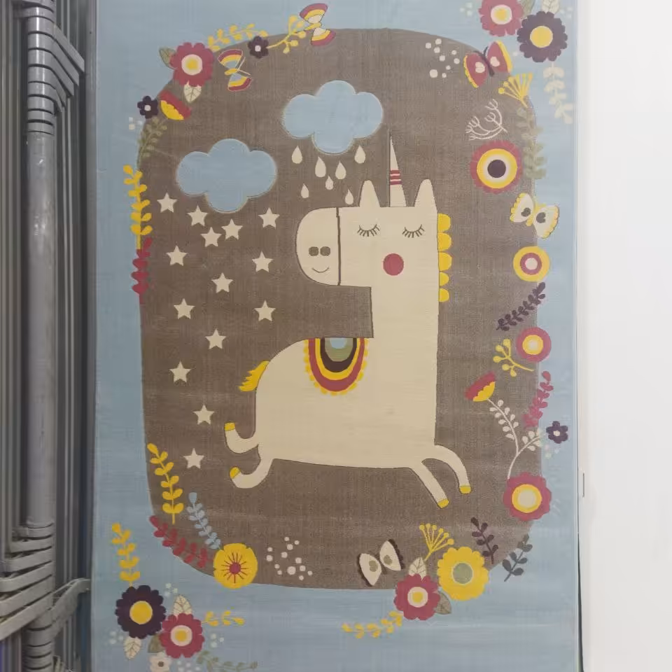 فرش پاتریس  فرش گلیم کودک 400شانه طرح یونیکورن آبی سایزکناره یک در یک ونیم متری