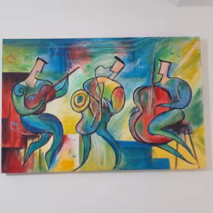تابلو نقاشی نوازندگان رنگ آکریلیک روی بوم دیپ بدون نیاز به قاب  مناسب خاص پسندان (پس کرایه)