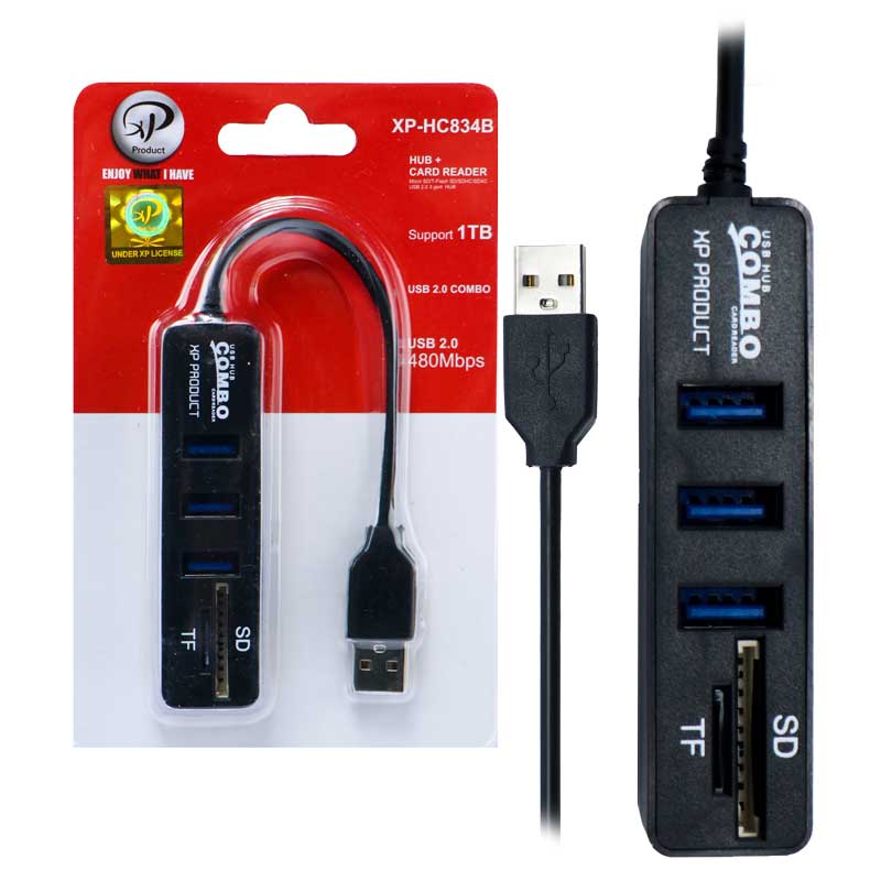 هاب 3 پورت USB20 و رم ریدر مدل XP-HC834HUB 3 port Card Reader USB20 XP-HC834