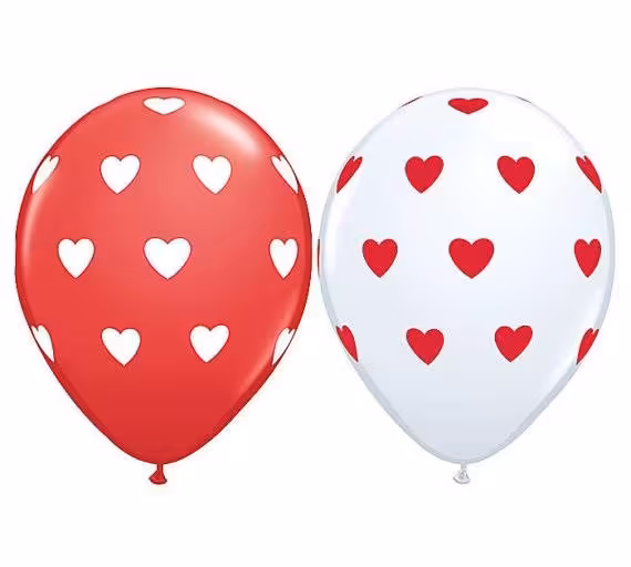 بادکنک لاتکس چاپ قلب سفید قرمز