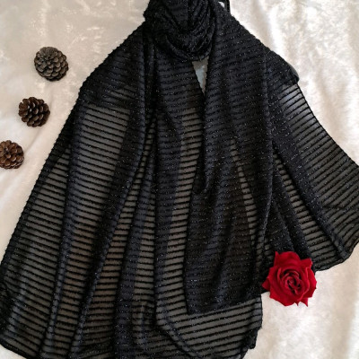 شال مشکی مجلسی لمه دار