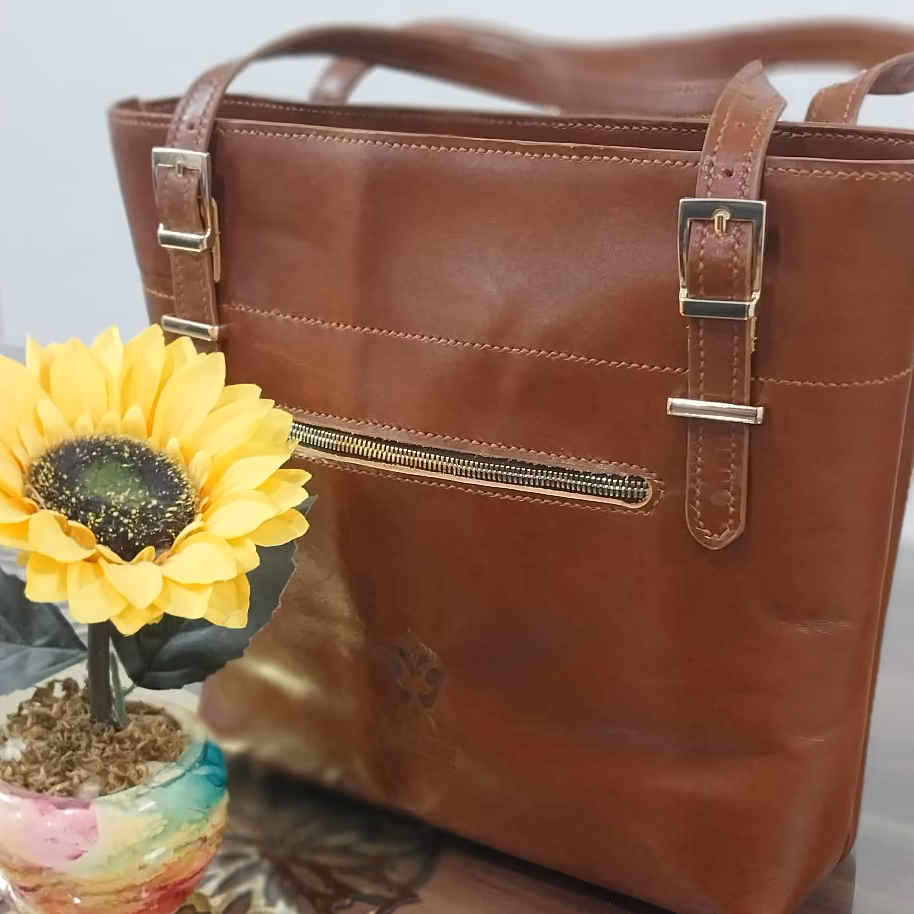 کیف دوشی زنانه چرم گاوی کاملا دست دوز