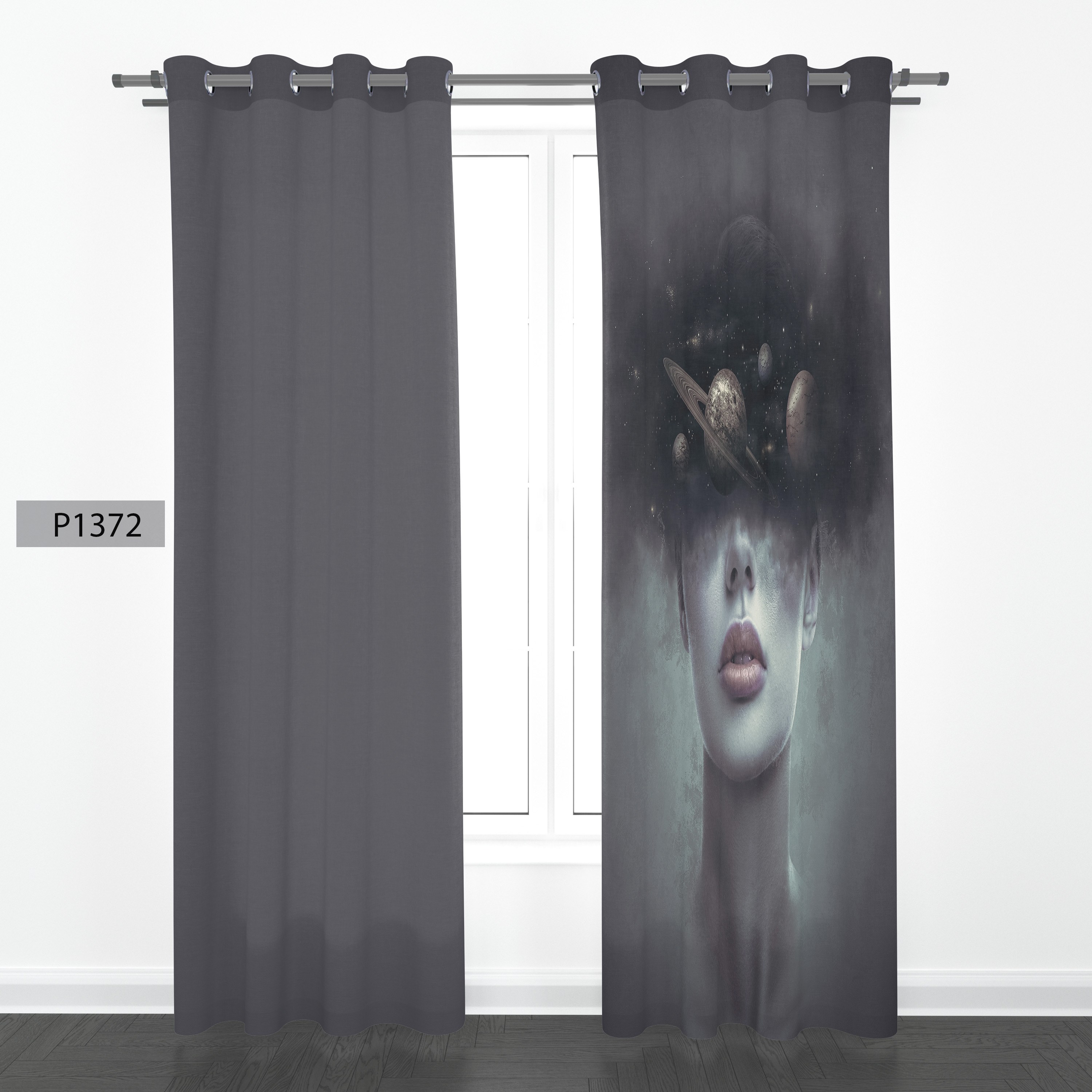 پرده هازان چاپی دوقواره دوخته شده پانچ شده هر قواره عرض 140ارتفاع 190 کد1372