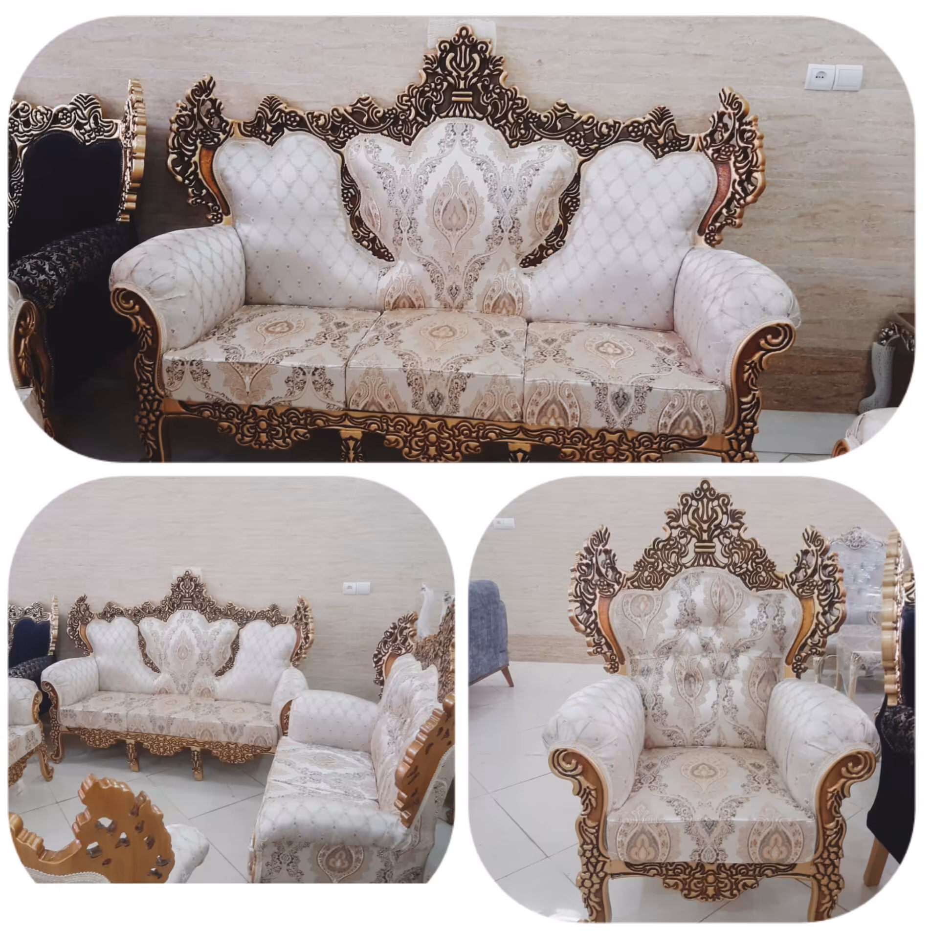 مبل سلطنتی جام پارچه روشن هفت نفره با ضمانت و قیمت  مناسب ارسال باربری  و هزینه پس کرایه