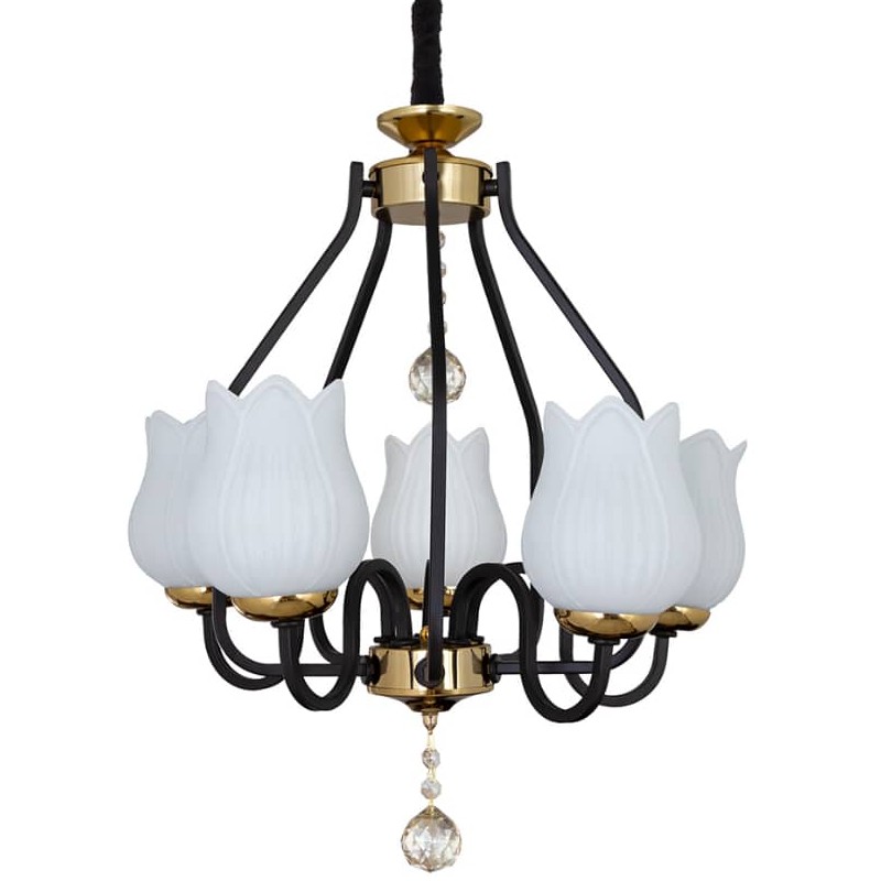 لوستر مشکی طلایی آبکاری فورتیک کدM8111 حباب دار لامپ خور پنج شاخه