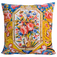 کاور کوسن مخمل کوبیده  طرح کاشی  کد MAKHQU13  کیفیت جنس و رنگ عالی