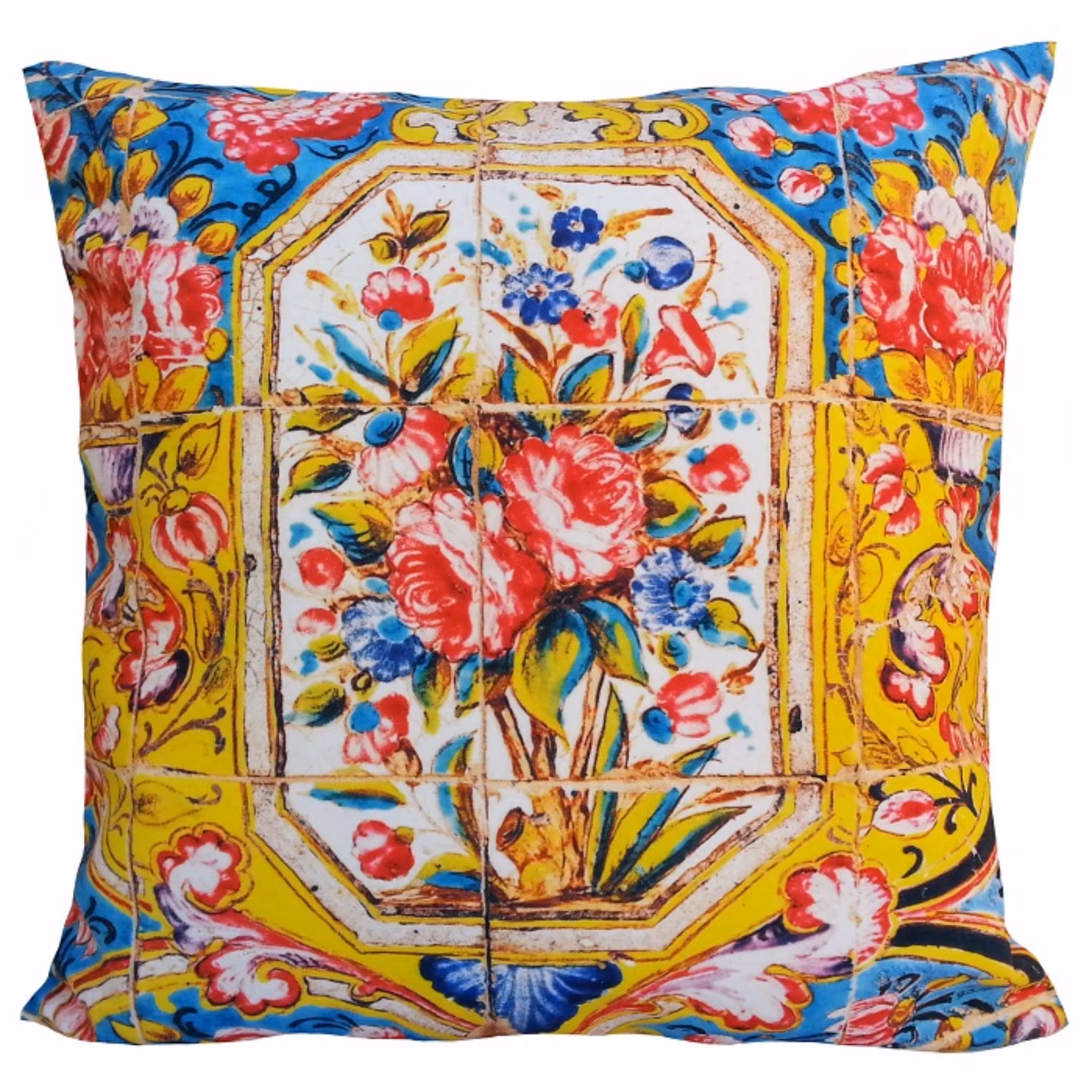 کاور کوسن مخمل کوبیده  طرح کاشی  کد MAKHQU13  کیفیت جنس و رنگ عالی