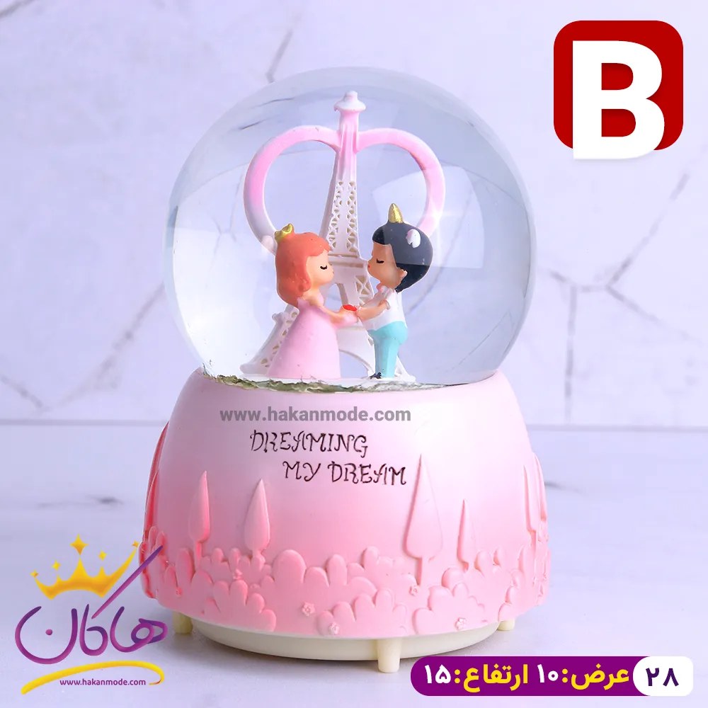 گوی موزیکال پمپی عاشقانه برج ایفل صورتی