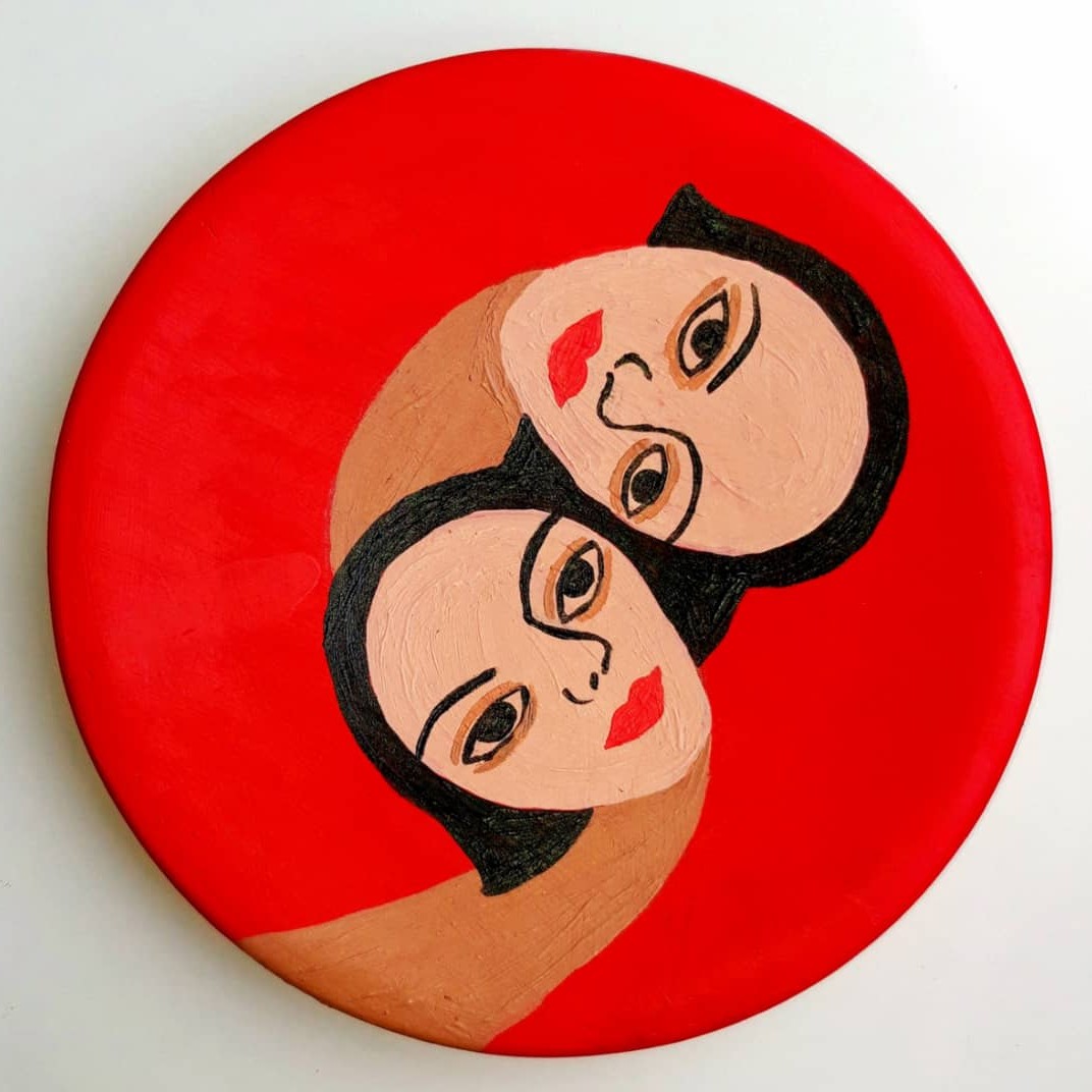 بشقاب سفالی اکرلیک سایز 2 طرح همزاد