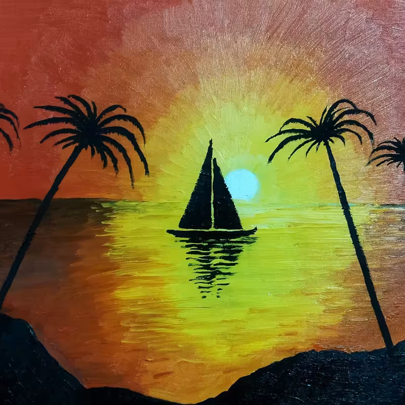 تابلو نقاشی رنگ روغن غروب آفتاب- کد 2