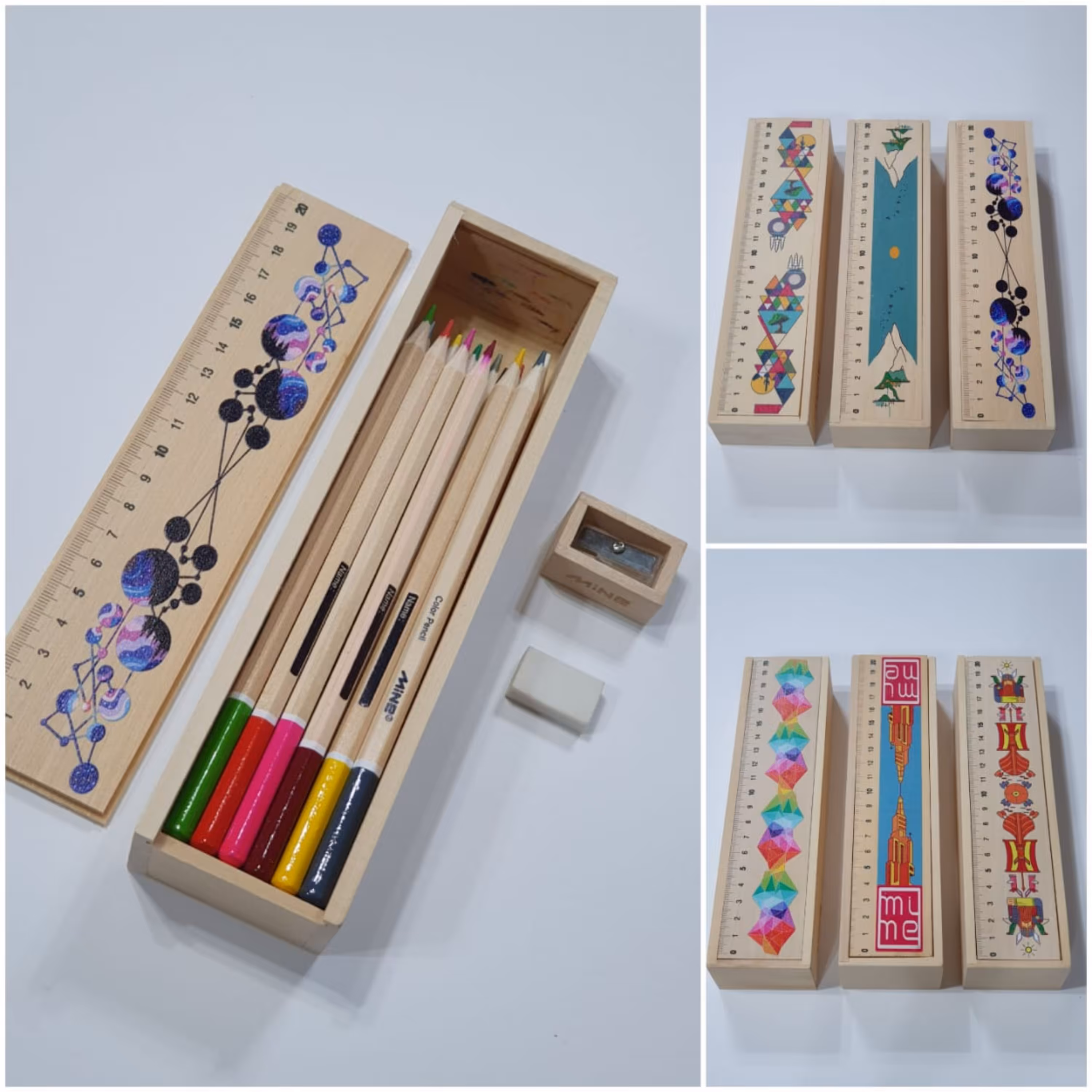 مدادرنگی 24رنگ جعبه چوبی ماین