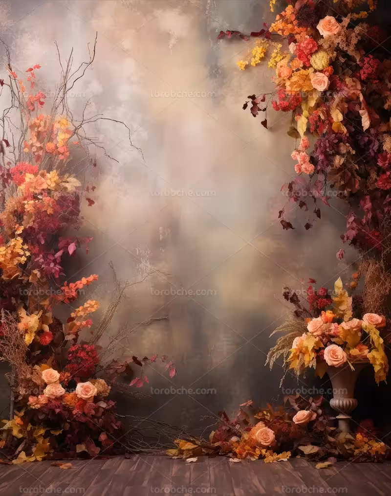 بک دراپ گل و برگ نارنجی | گرافیک با طعم تربچه