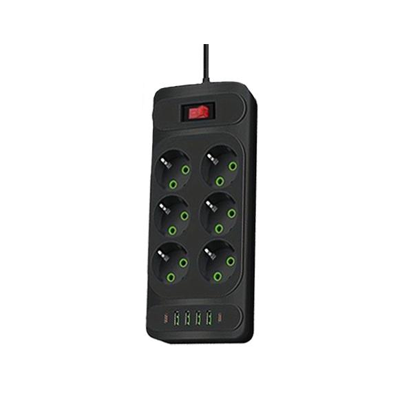 شش خانه برق 2PD 4USB ارت دار F33U کابل 2 متر