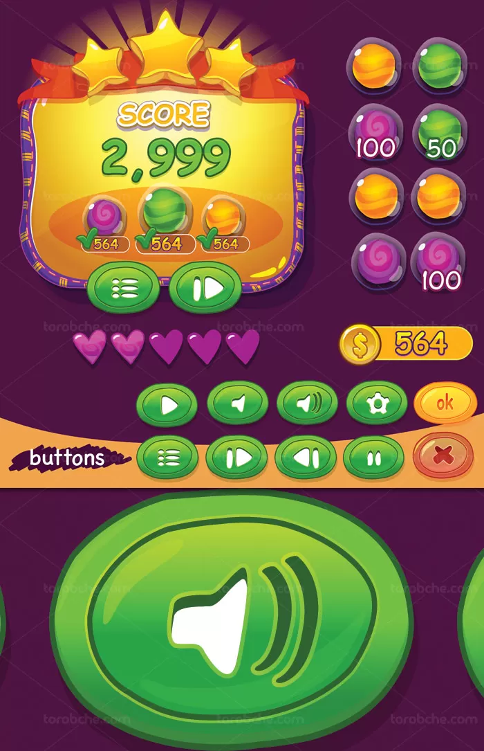وکتور المان های طراحی رابط کاربری بازی شماره 05 - گرافیک با طعم تربچه
