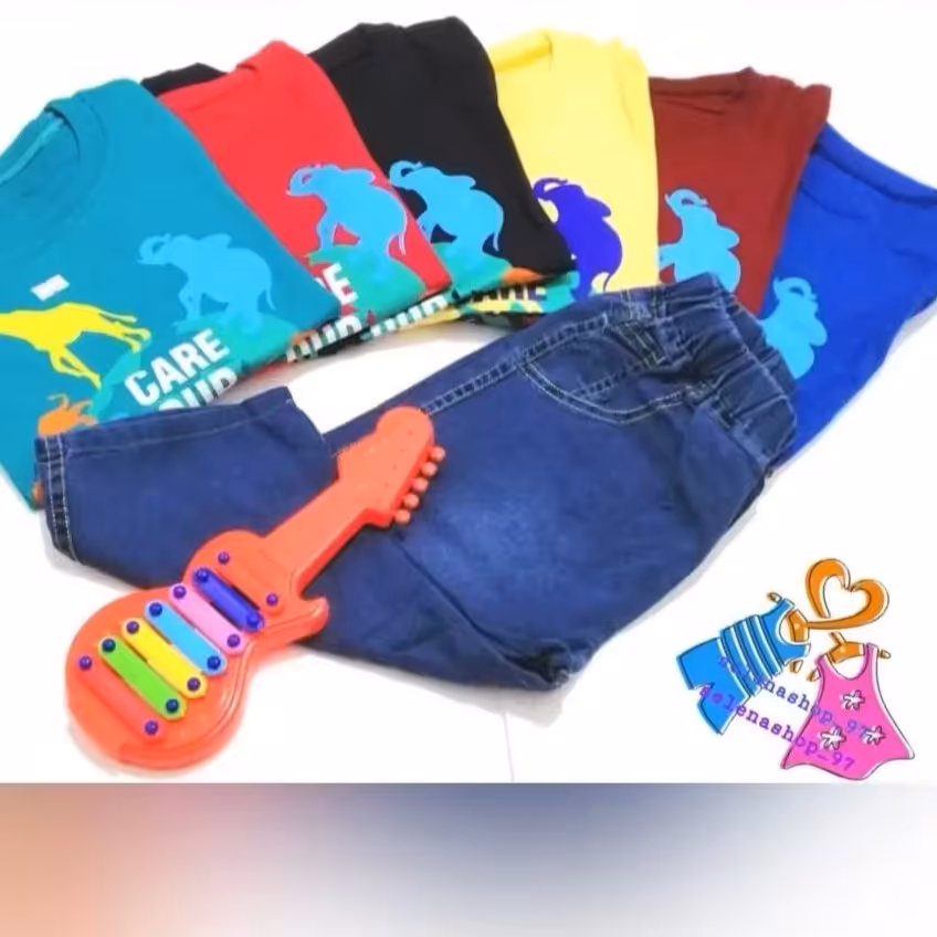 ست تیشرت و شلوارک پسرانه طرح فیل در 7رنگ زیبا، مناسب سایز 50 و 55