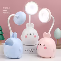 چراغ مطالعه و جا قلمی فانتزی رومیزی طرح خرگوش تپل شارژی رنگ آبی سفید 