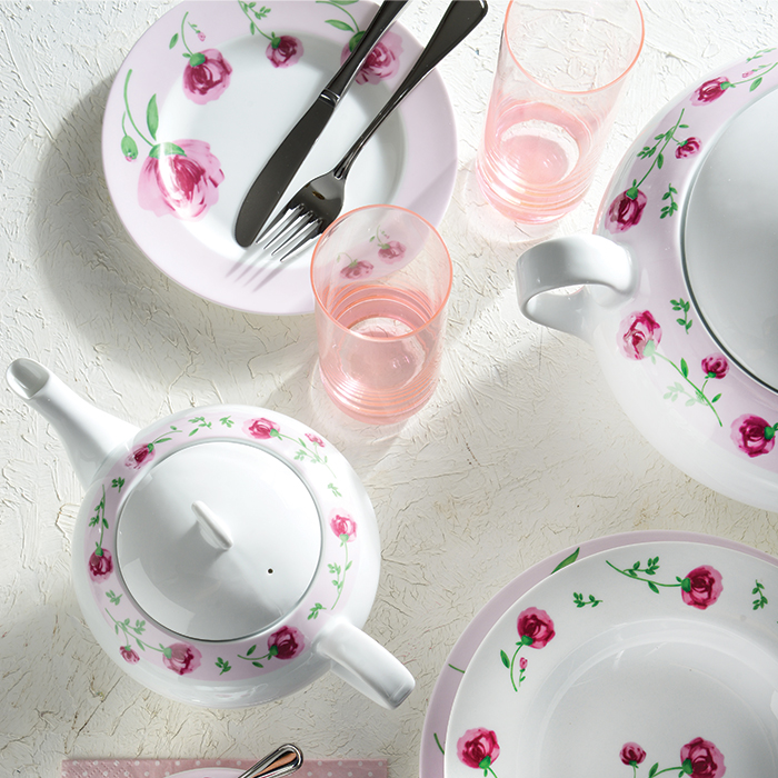 سرویس چینی زرین طرح پینک رز 102 پارچه