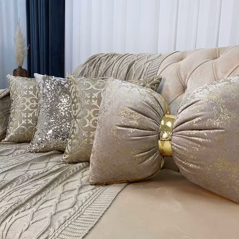 ست کوسن 4 عددی طرح اسلیمی کرم نسکافه طلاکوب