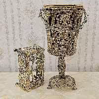 سطل و جا دستمال کاغذی برنز ( برنجی ) طرح گل رز پایه متوسط کد 1762