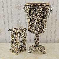 سطل و جا دستمال کاغذی برنز ( برنجی ) طرح گل رز پایه متوسط کد 1762