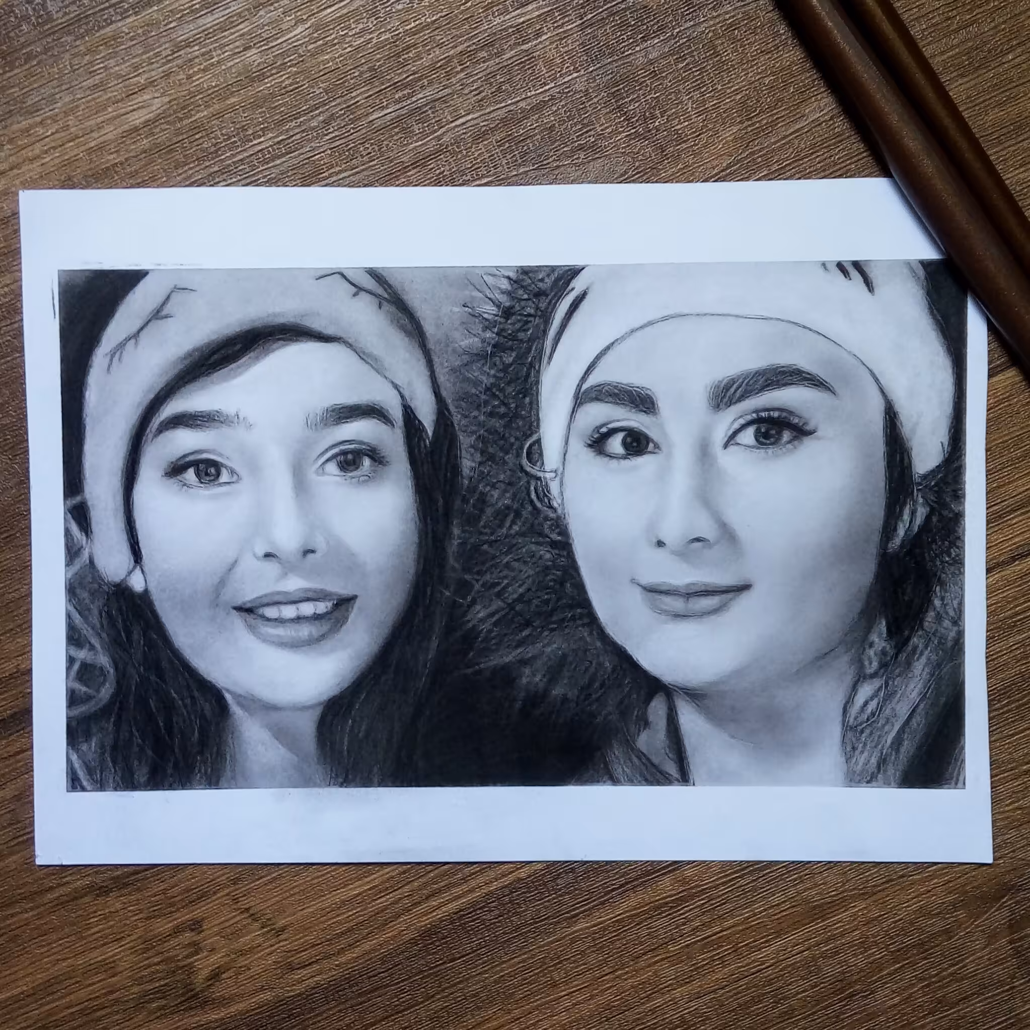 طراحی چهره سیاهقلم دو چهره  سایز آ4 بدون قاب