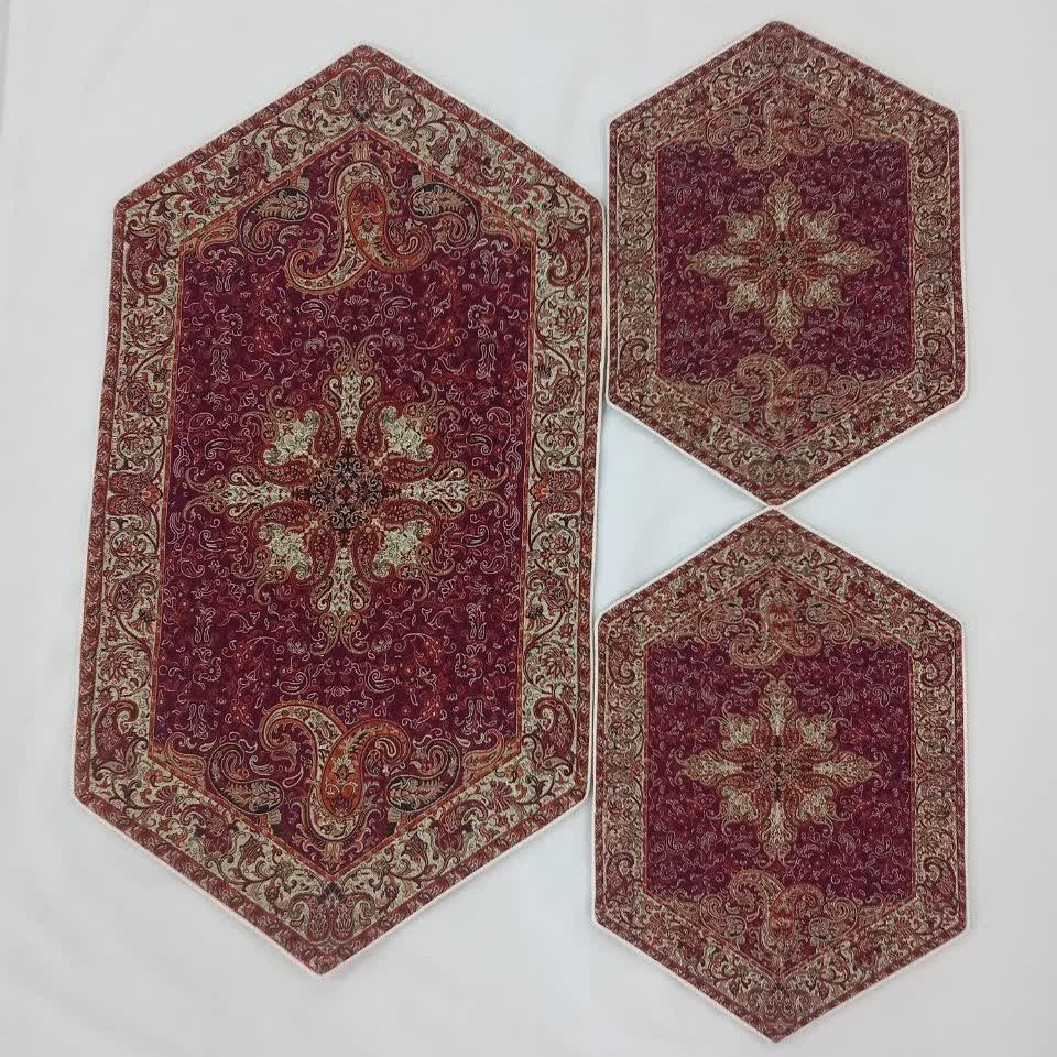 رانر سه تکه طرح بهشت رنگ زرشکی