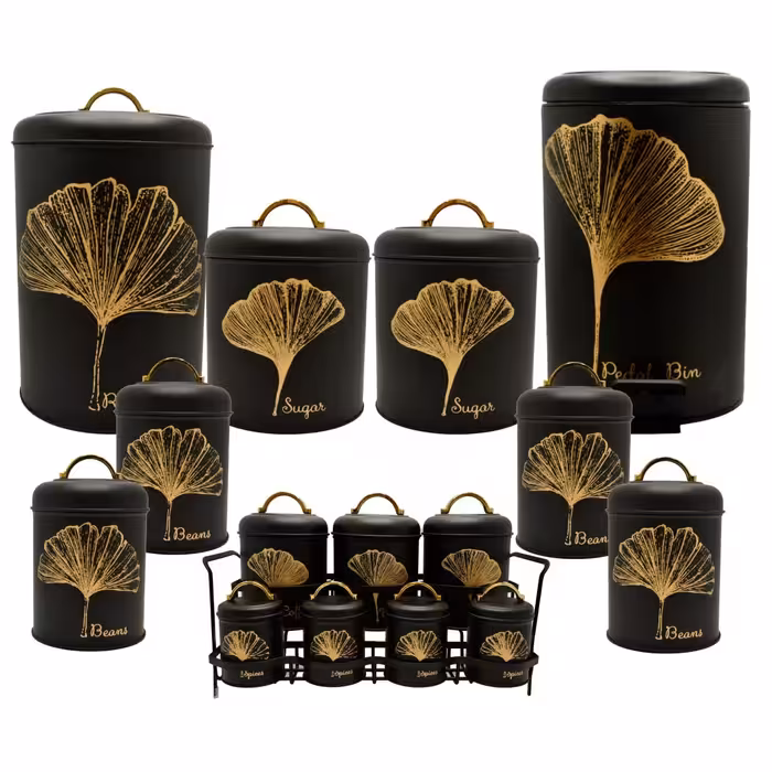   سرویس آشپزخانه  درب فلزی 16 پارچه  مشکی با طرح طلایی ( Noble ) 807591