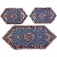 رومیزی سرویس ترمه ابریشم  کد TRSETE12  نفیس رنگ آبی  آستر آبی