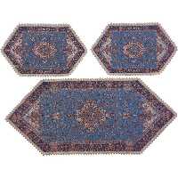 رومیزی سرویس ترمه ابریشم  کد TRSETE12  نفیس رنگ آبی  آستر آبی