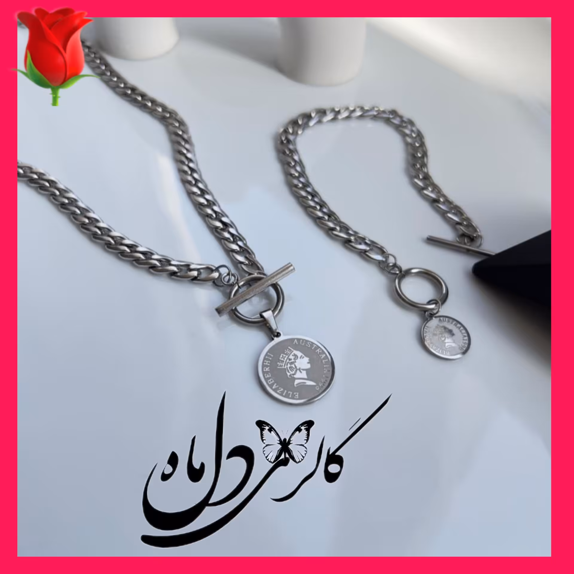 ست دستبند و گردنبند کارتیر استیل رنگ ثابت اسپرت زنانه و مردانه در رنگبندی نقره ای و طلایی